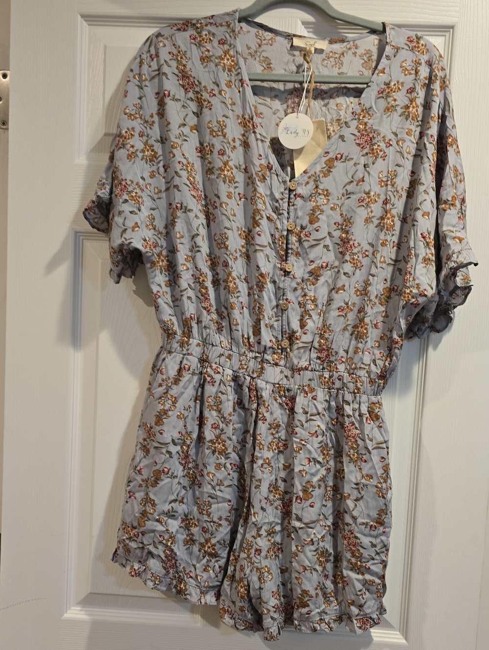 Easel Light Blue Floral Blouse with Brown & Cream Blooms